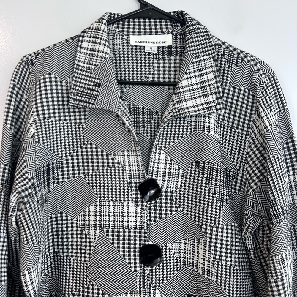 Caroline Rose Black/White Button Front Mixed Print Collared Jacket/Top Medium - Picture 2 of 10
